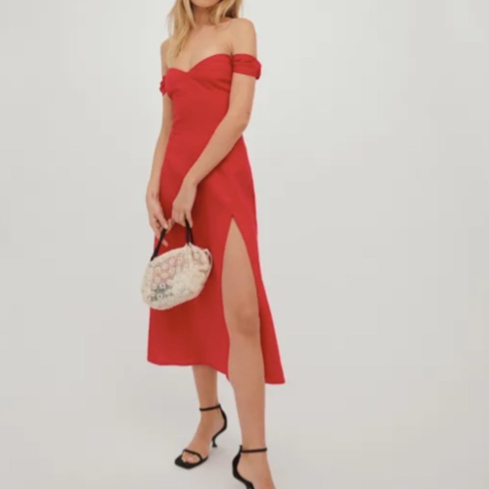 REFORMATION Bridgton Linen Dress - Cherry